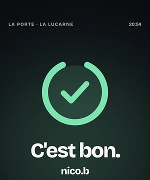 Maquette de l’écran de la porte après un scan : « C’est bon. » et le pseudo du fan.